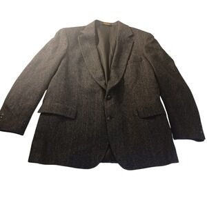 Adams Row Herringbone Wool Blazer 48L‎ Gray 2 Button USA Made Quiet Luxury